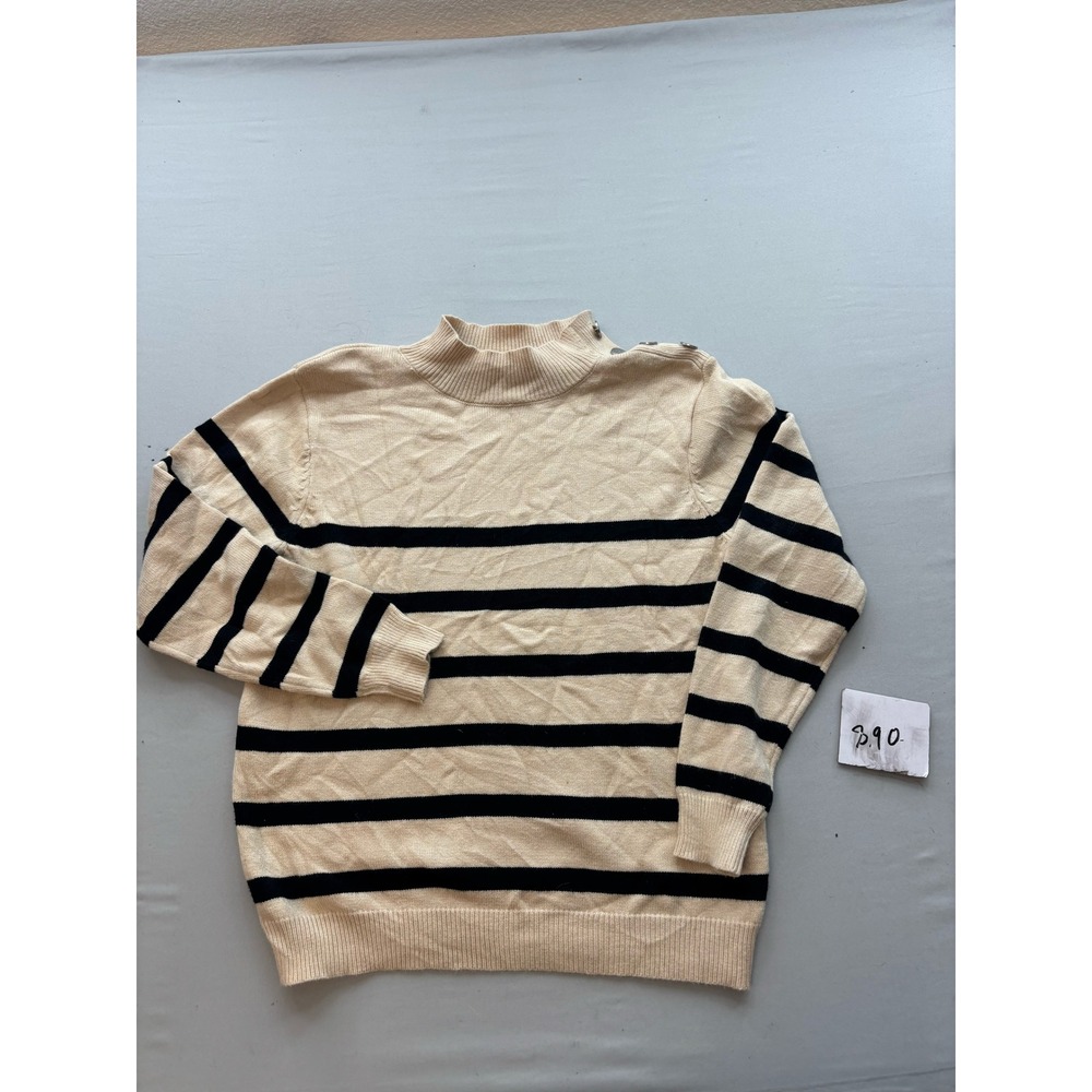 Kirundo Womens Mock Neck Striped Sweater Cream Navy Button Shoulder Medium